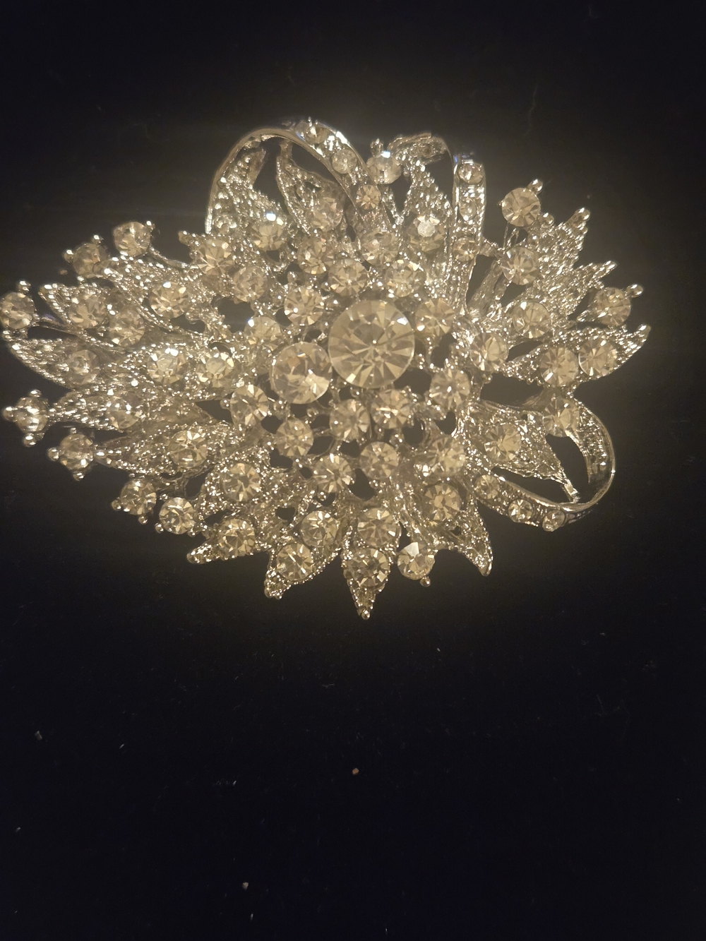 Silver-Tone Clear Crystal Floral Brooch Pin - Picture 4 of 7